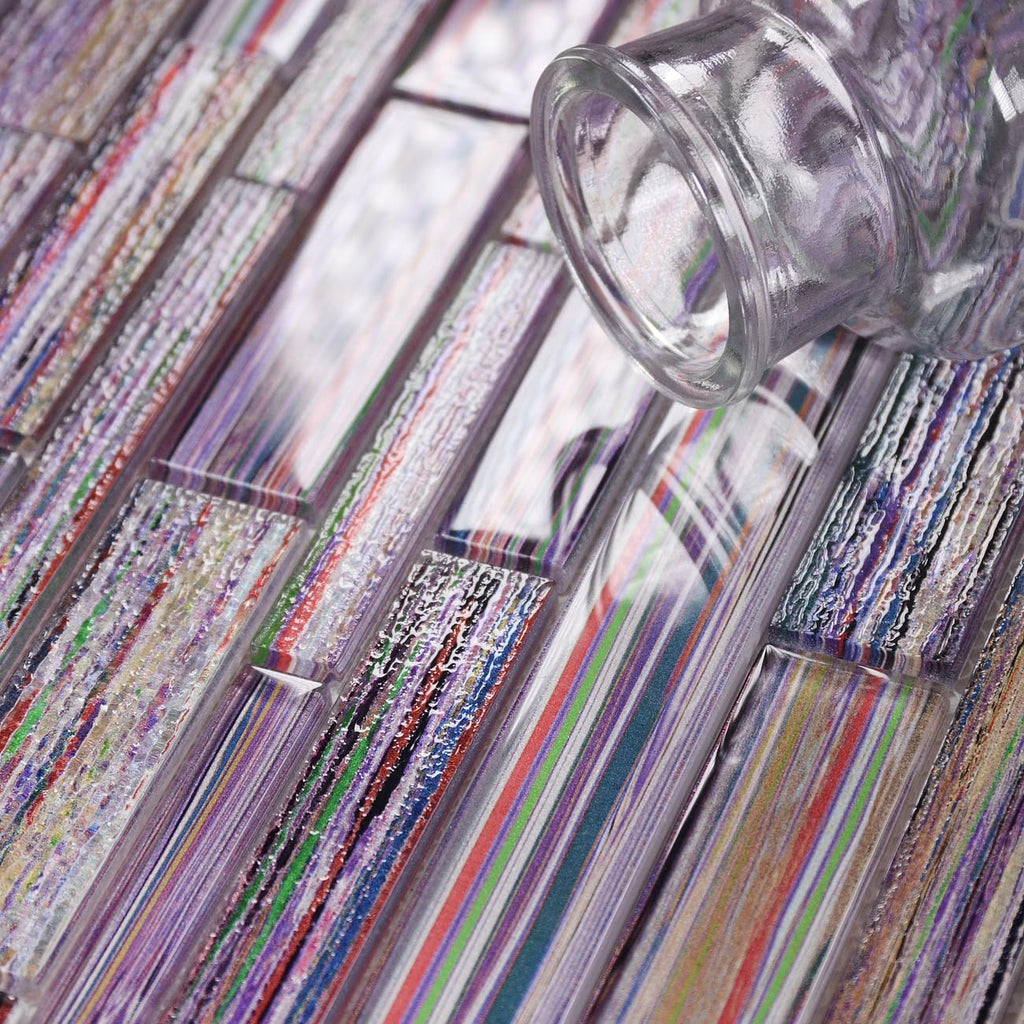 Artisan Linear Glass Mosaic Tile Backsplash, Bathroom & Bar Feature Wall, 6mm Thick Prism-Mix Crystal Strips