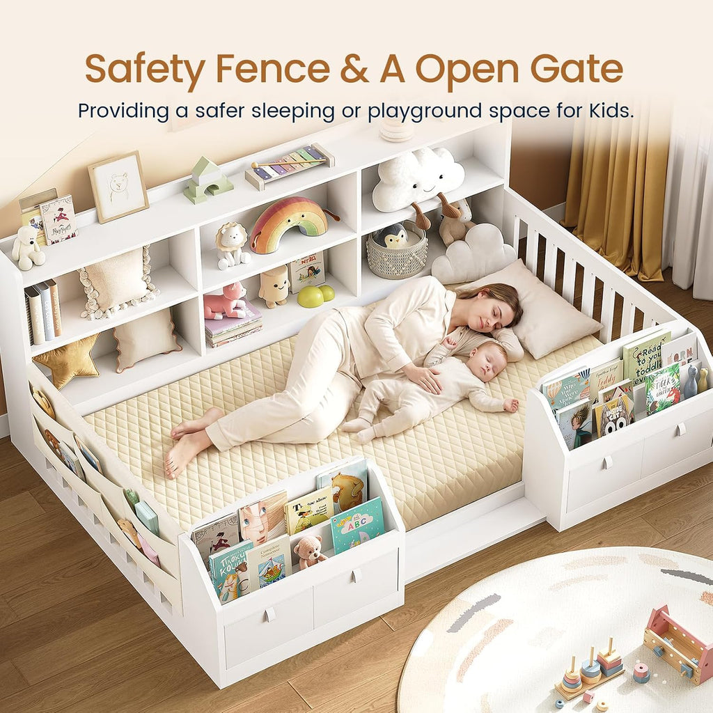 Floor Montessori Wooden Bed Frame for Toddlers, White