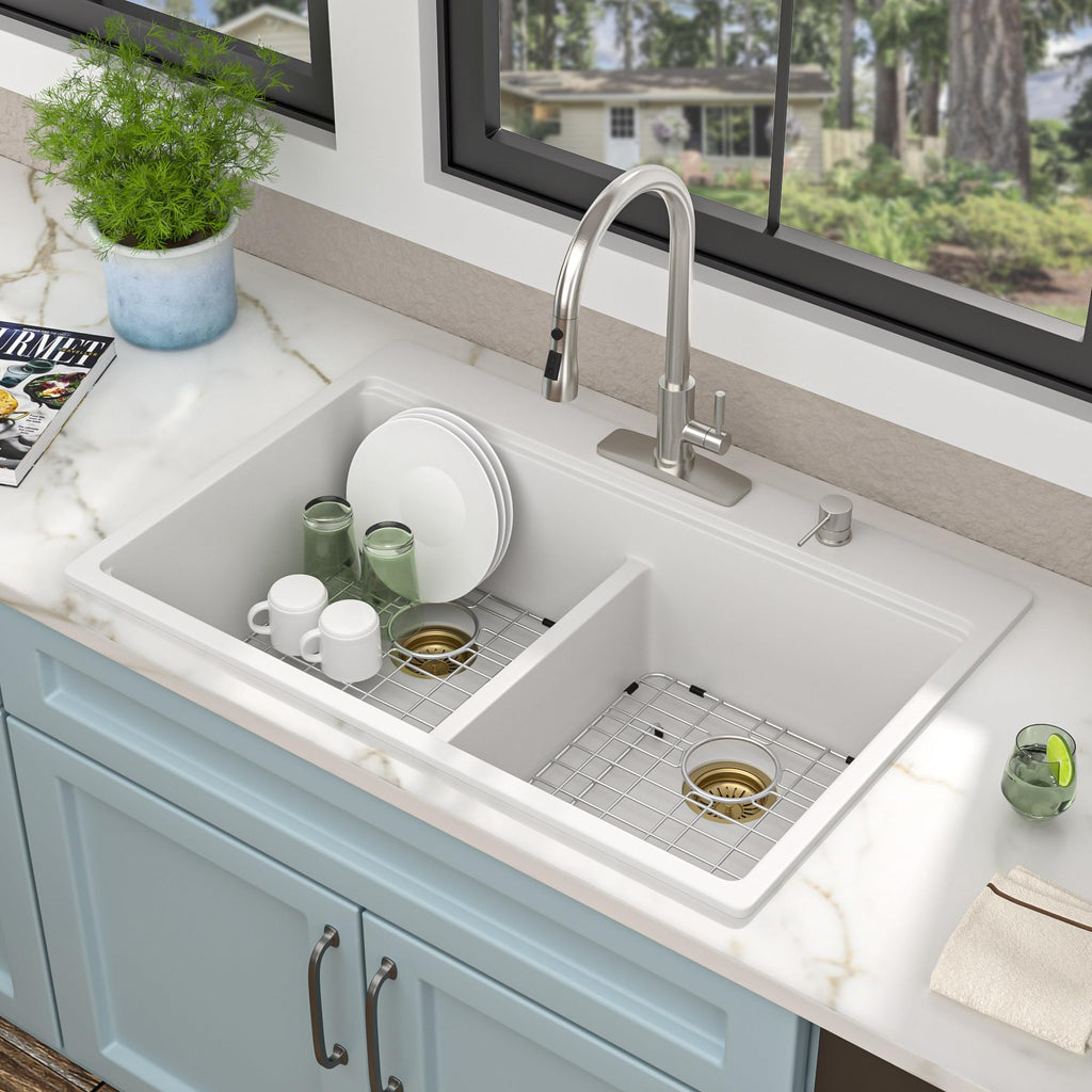 33"x22" Granite Composite Kitchen Sink Double Bowl 50/50 Split