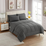 5 Piece Comforter Set Bag Solid Color All Season Soft Down Alternative Blanket & Luxurious Microfiber Bed Sheets, Gray