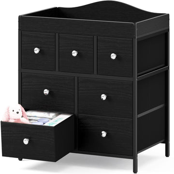 Changing Table Dresser with Storage, Baby Dresser with Changing Table Top Diaper Changing Station with 7 Fabric