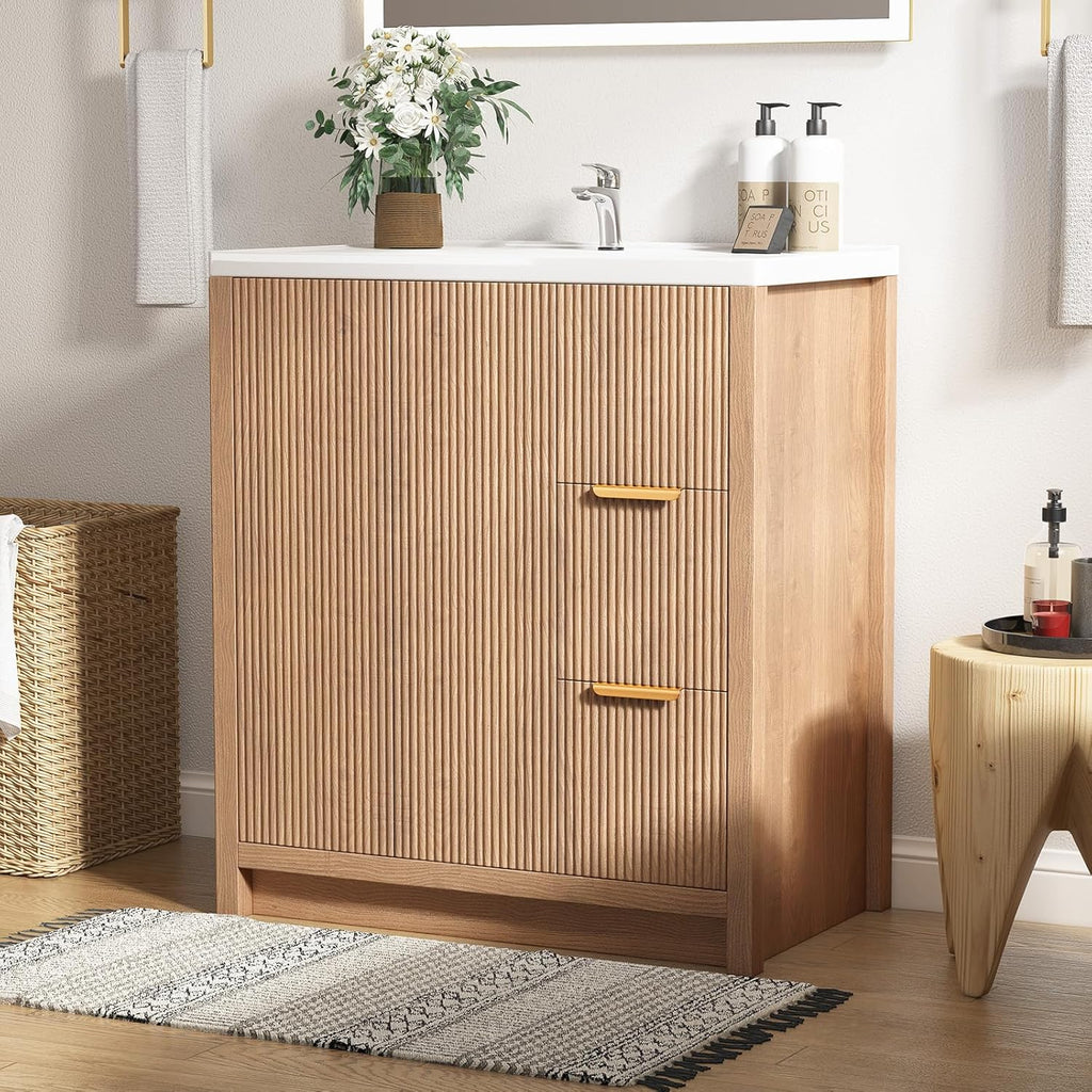 32" Bathroom Vanity with Sink, Free Standing Single Vanity Set with 2 Drawers & 2 Doors