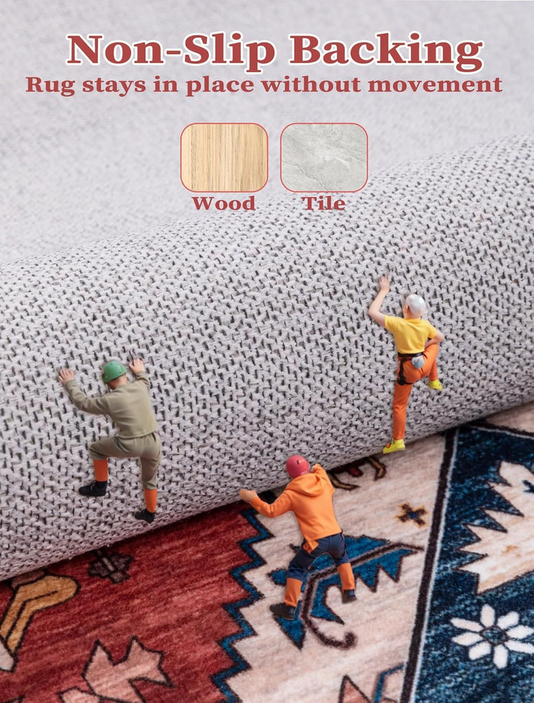 Runner Rug for Hallways, 2'6"x8' Washable Non Slip Boho Kitchen Runner Rug, Vintage Rust Ultra Soft 