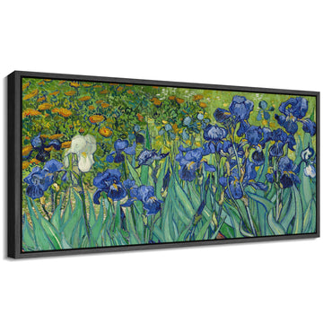 Extra Large Framed Canvas Print Wall Art Blue Irises Garden Van Gogh Inspired Floral Retro Fine Art Illustrations