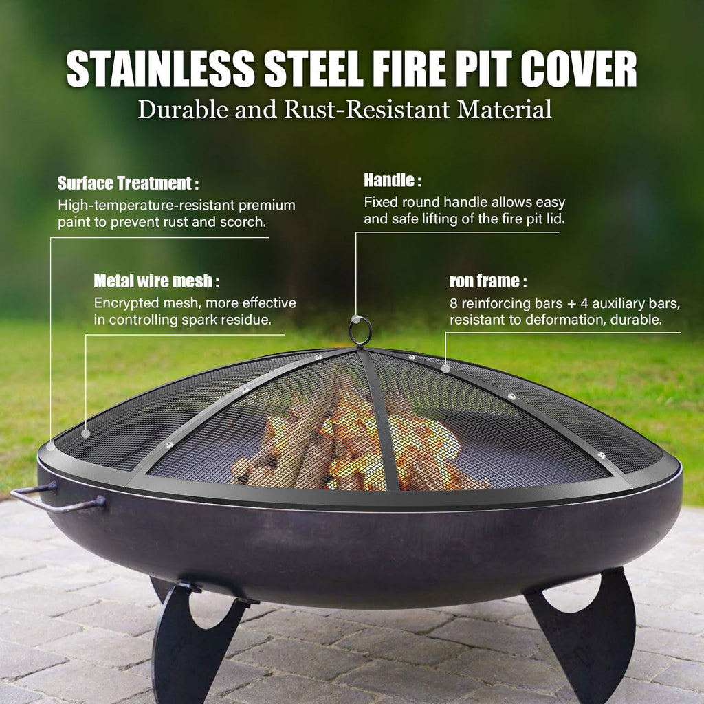 RAY Fire Pit Spark Screen, 22 Inch with Handle & Poker