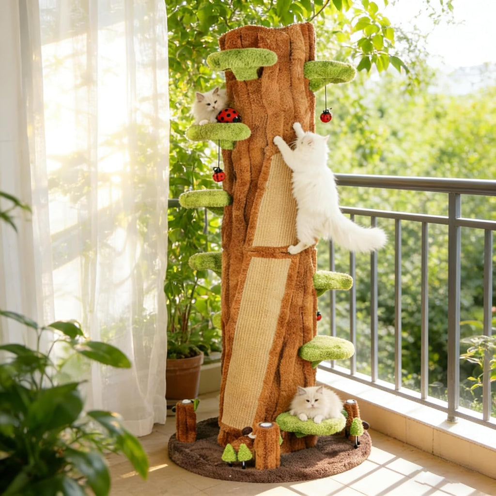 Large Cat Tree for Indoor Cats - Multi-Level Solid Wood