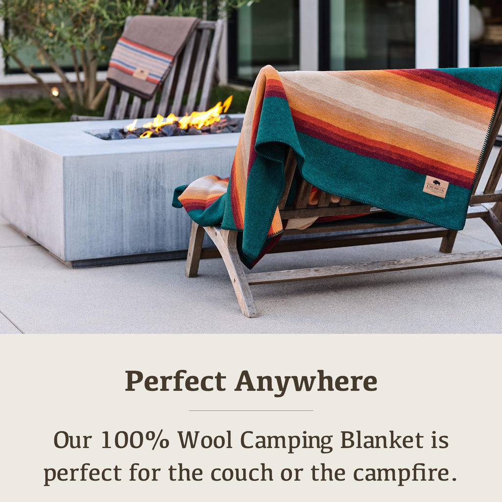 100% Wool Blanket Camping, 60"x84" Large Warm Blankets for Winter, Turf