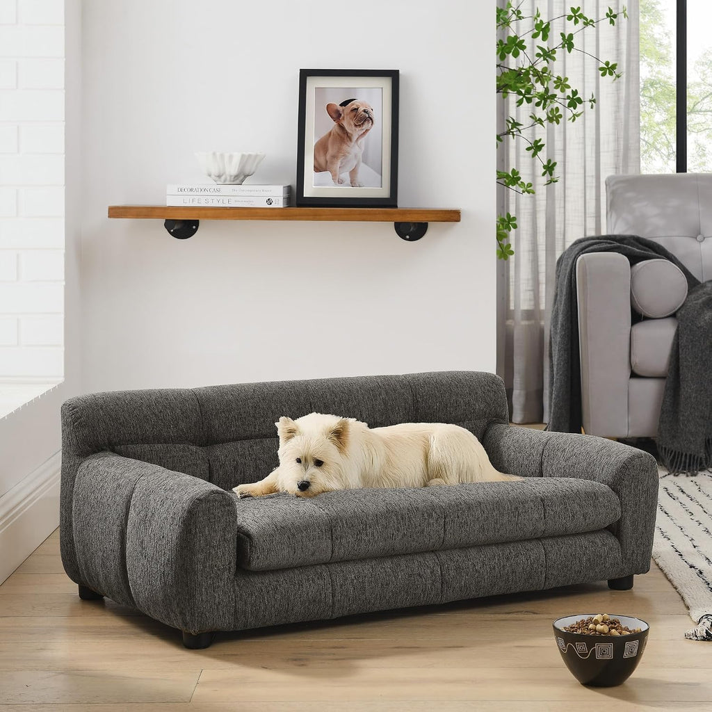 Dog Couch Bed, Memory Foam Sofa for Dogs with Backrest and Armrest, Durable Pet Sofa with Soft Cushion, Elevated