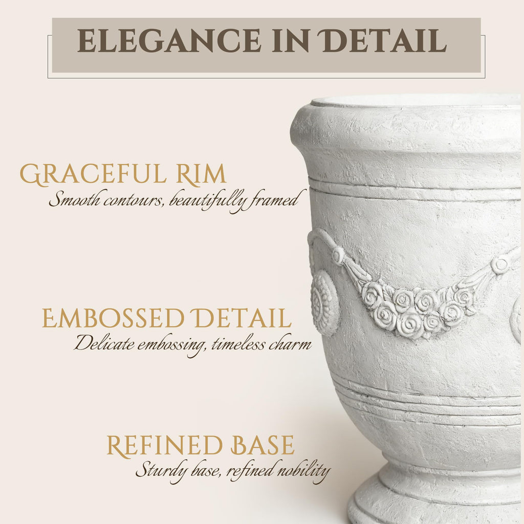 Urn Planter, 16.5 Inch Large White Garden Plant Pots
