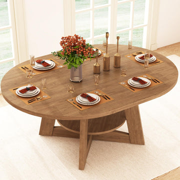 47"-63" Extendable Dining Table for 4 5 6 People, 63" Farmhouse Round Extending Dining Table w/Removable Leaves Space