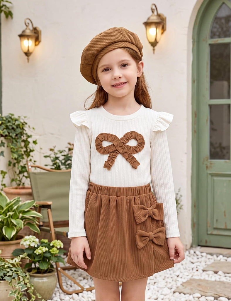 Toddler Girls Clothes Ruffle Sleeve Skirt Set Fall Outfit