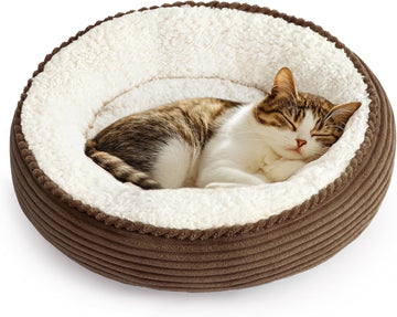 Round Donut Cat and Dog Cushion Bed, 20in Pet Bed for Cats or Small Dogs, Anti-Slip & Water-Resistant Bottom, Super