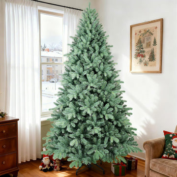 Blue Spruce Artificial Christmas Tree, Hinged Unlit Xmas Trees with 2458 PE&PVC Mixed Branch Tips, Home Holiday