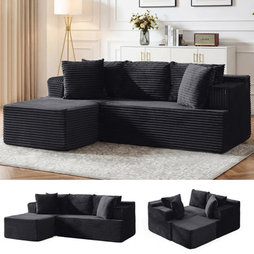 Cloud Modular Sectional Sofa with L-Shaped, Boneless Couches, Fluffy Comfy Corduroy Deep Seat with Ottoman, Bedroom
