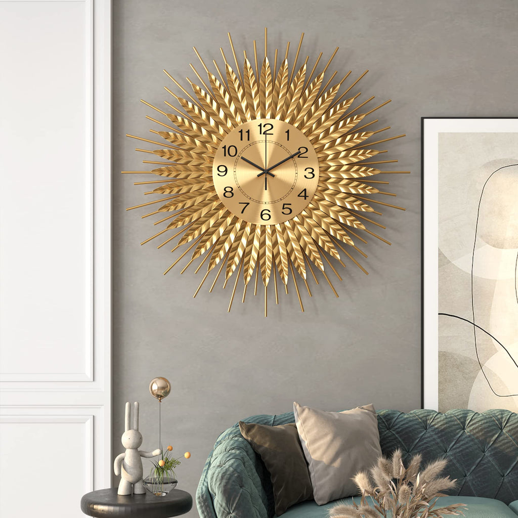 Modern Large Wall Clock Decorative Metal Mid Century Wall Clocks, Gold Big Silent Non-Ticking Clock, Modern Handmade
