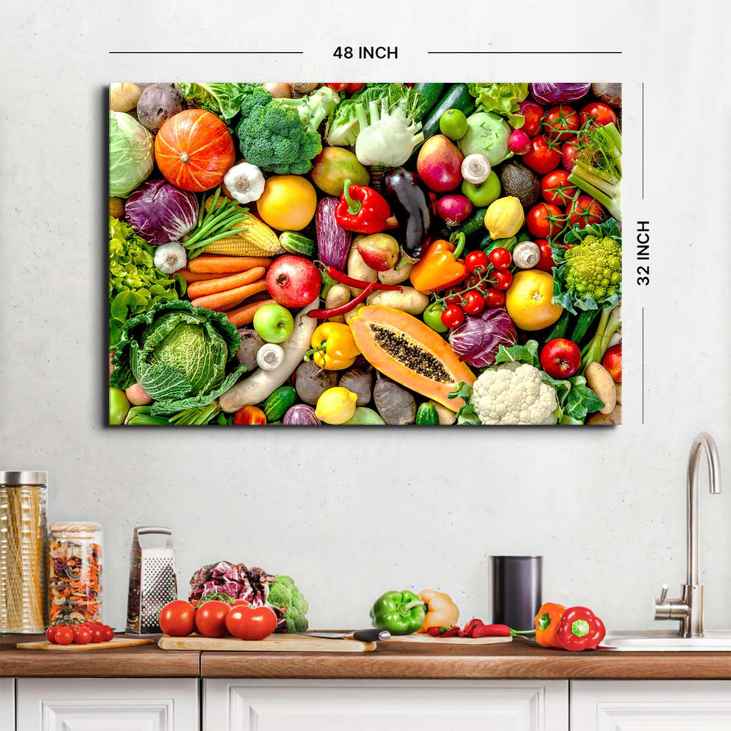 Colorful Vegetable Kitchen Wall Art Rustic Still Life Wall Decor Country Green Fruits Picture Modern Contemporary