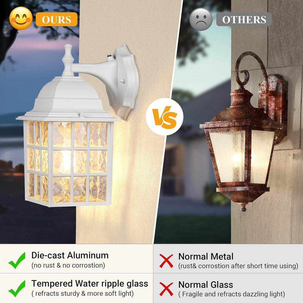 Dusk to Dawn Outdoor Lighting Fixtures - Sensor Exterior Lights, White Porch Lights, Waterproof Wall Lanterns