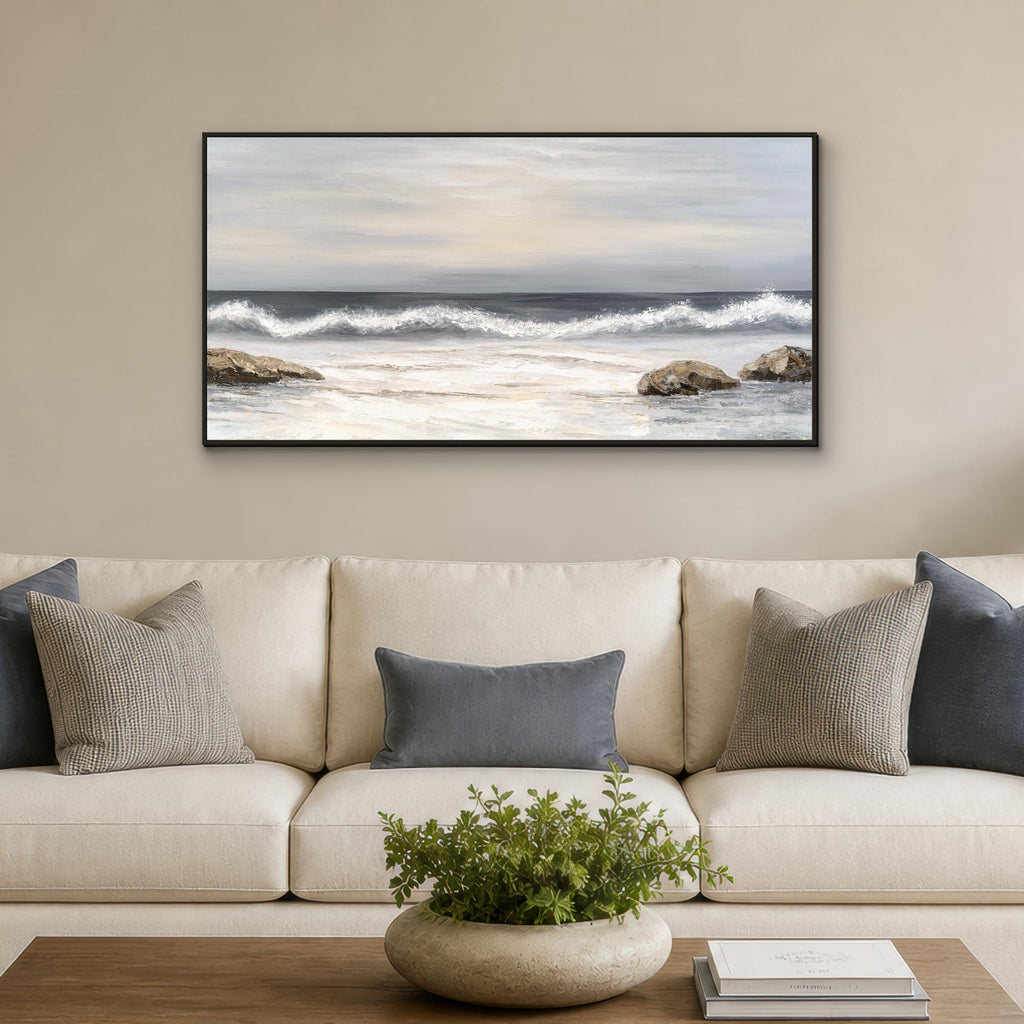 Framed Ocean Wave Canvas Wall Art, 48 x 24 Inches