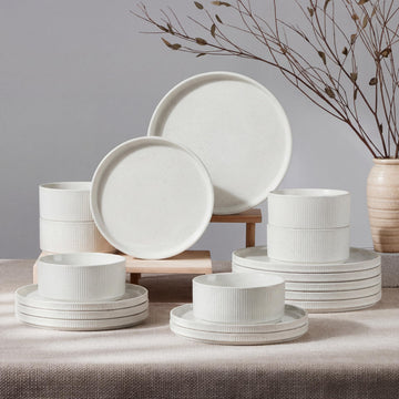 Dinnerware Sets, Plates and Bowls Set for 6, Speckled Ivory White