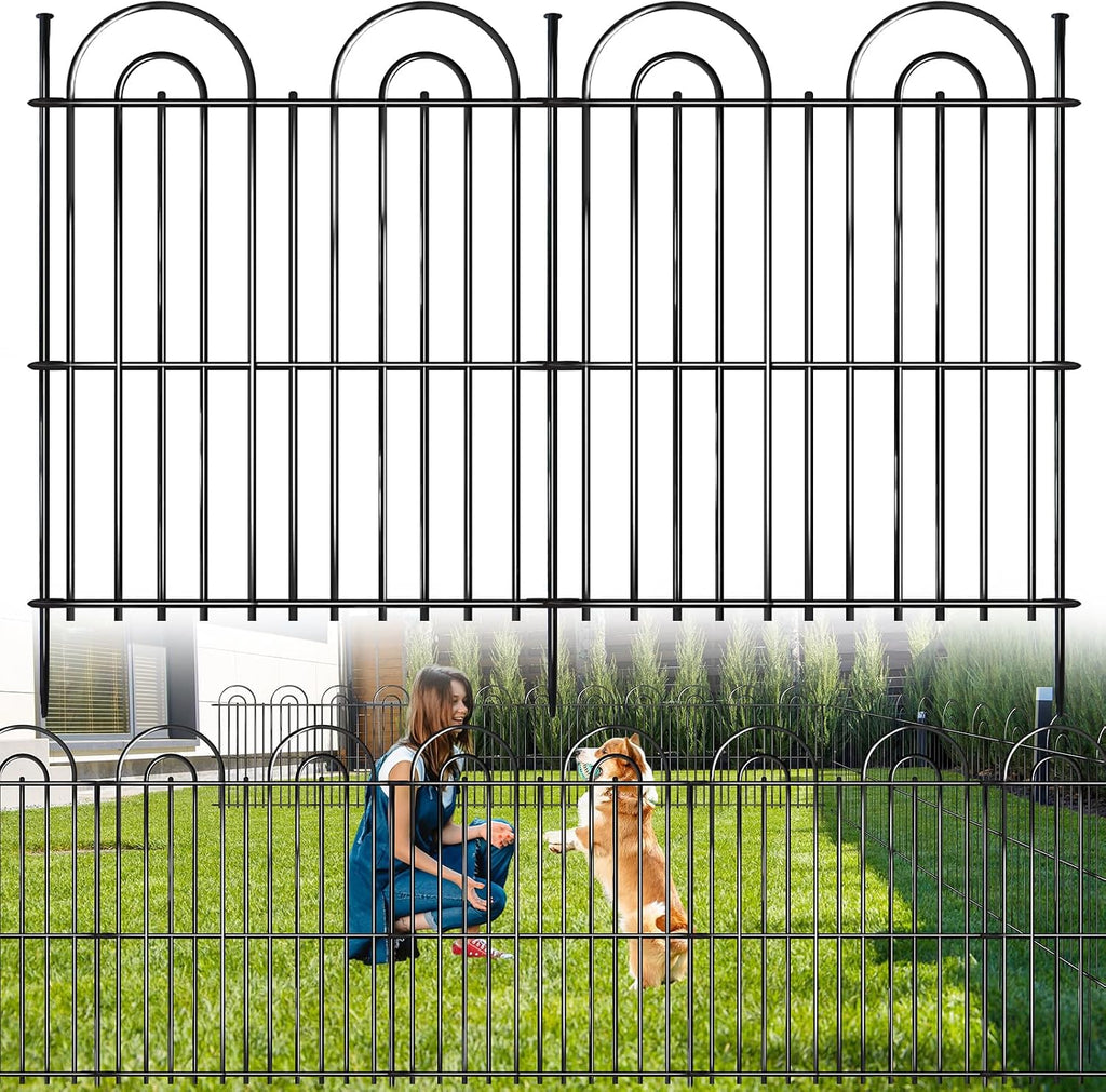 25 Panels No Dig Decorative Garden Fence, 32in(H) X 50ft(L) Tall Dog Fence Outdoor for Yard, Rustproof Metal Wire