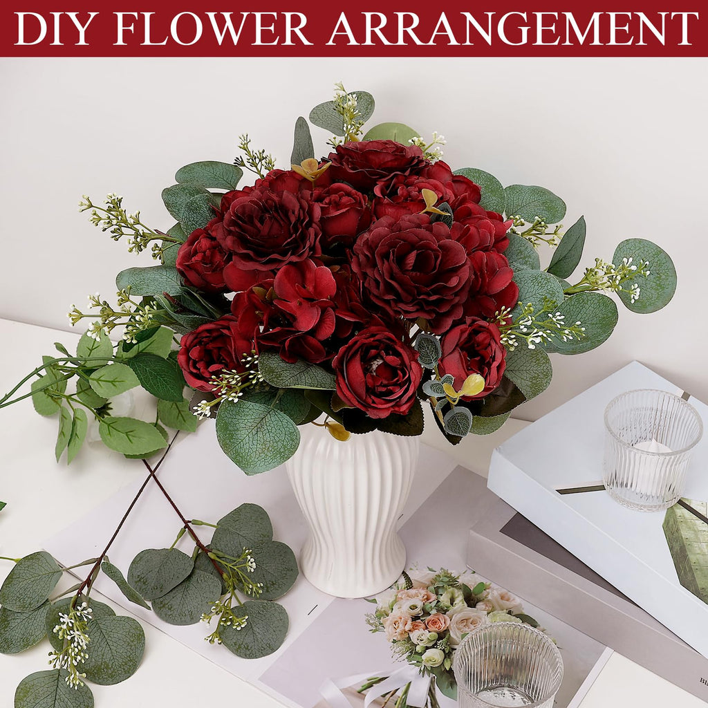 12 Bundles Burgundy Peonies Artificial Flowers for Centerpieces