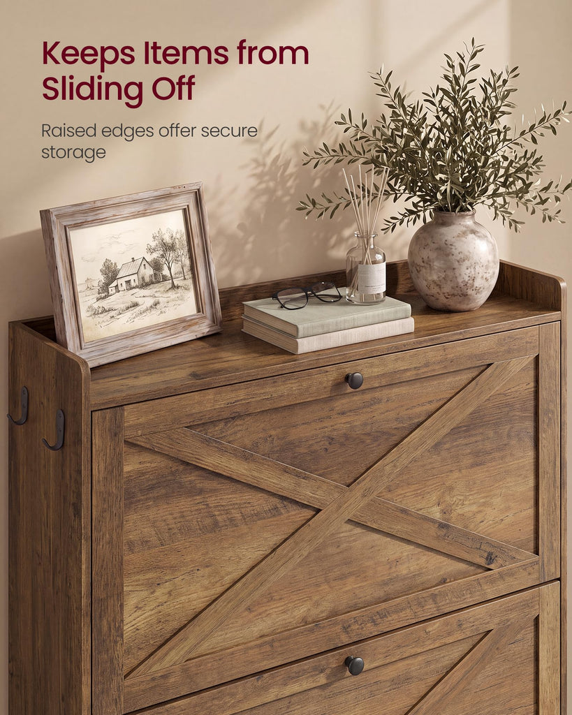 Narrow Shoe Storage Cabinet Organizer with 3 Flip Drawers