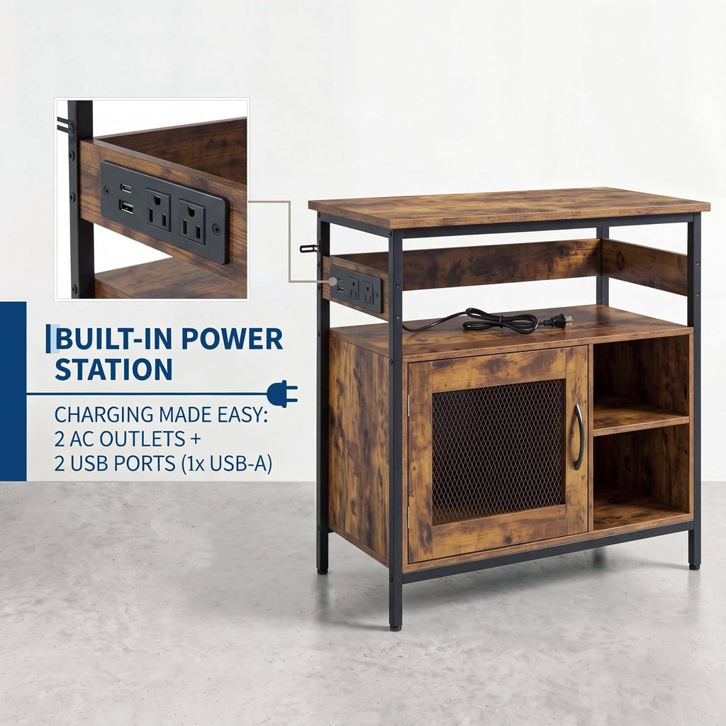 20‐29 Gallon Fish Tank Stand with Power Outlet, Rustic Brown