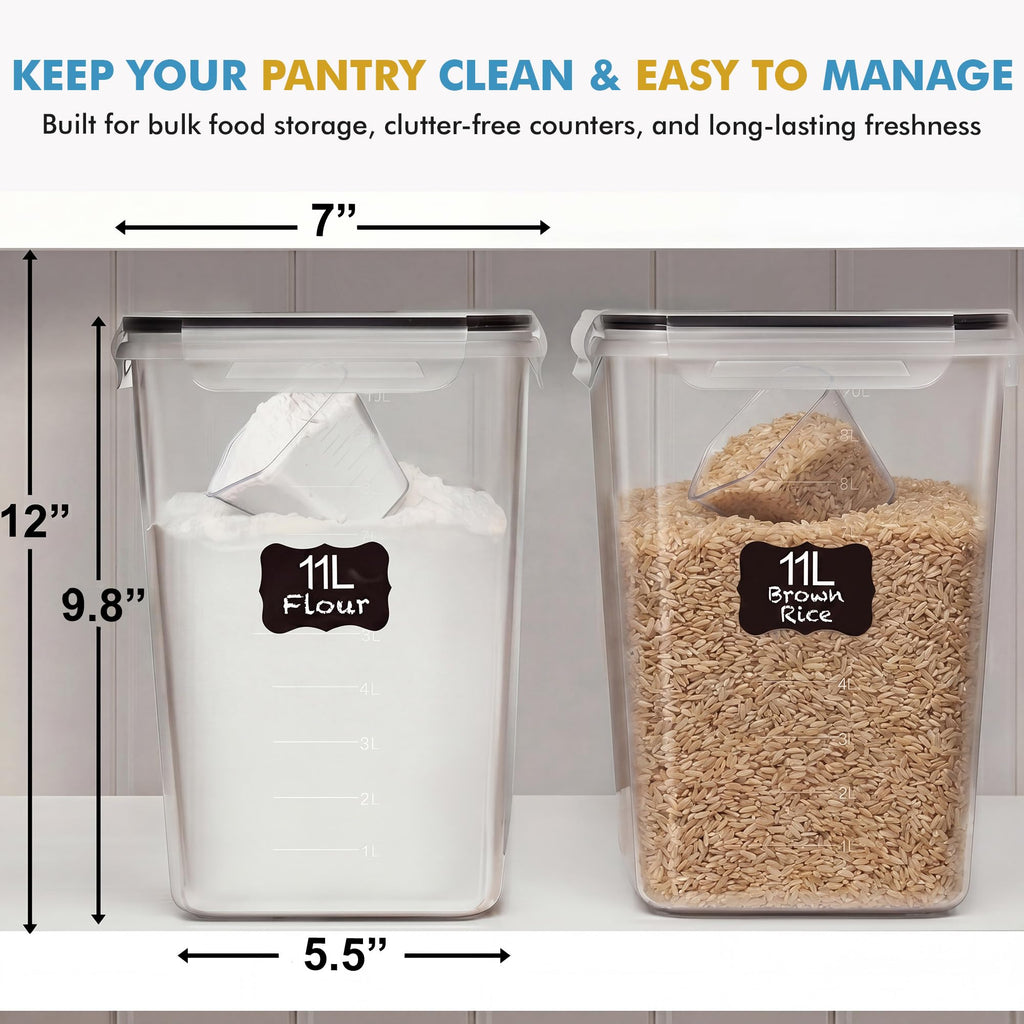 2 PC (11L | 372 oz) Flour Sugar Storage Containers with Easy Carry Handle - Plastic Extra Large Food Storage