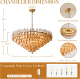 37" Extra Large Chandelier, 14-Light Gold Modern Round Chandelier for Living Room, Tiered Smoke Blown Glass Brass Chandeliers, Hanging Light Fixture for Bedroom, Dining Room, Foyer, Entryway A118-B0DQLHDP4D