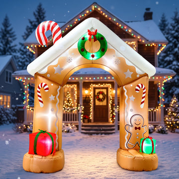 9.4 FT Christmas Inflatable Gingerbread House Archway Outdoor Decoration, Giant Walkthrough Arch with Gingerbread