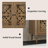 63" Retro Arc Carved Sideboard Buffet Cabinet, 4 Craft Doors Wooden Accent Credenza for Living Room, Dining Room