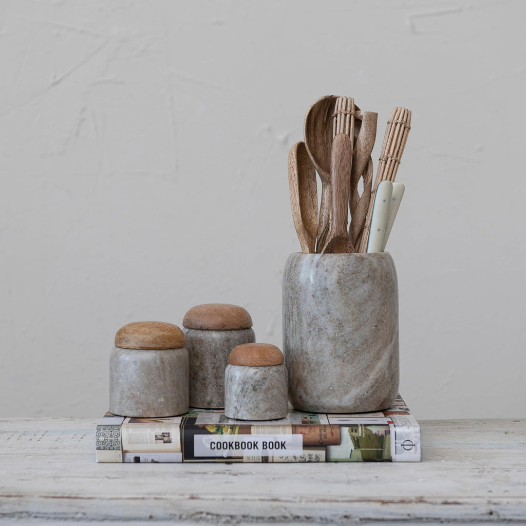 Co-Op Modern Marble Wood Lid, Natural Canister