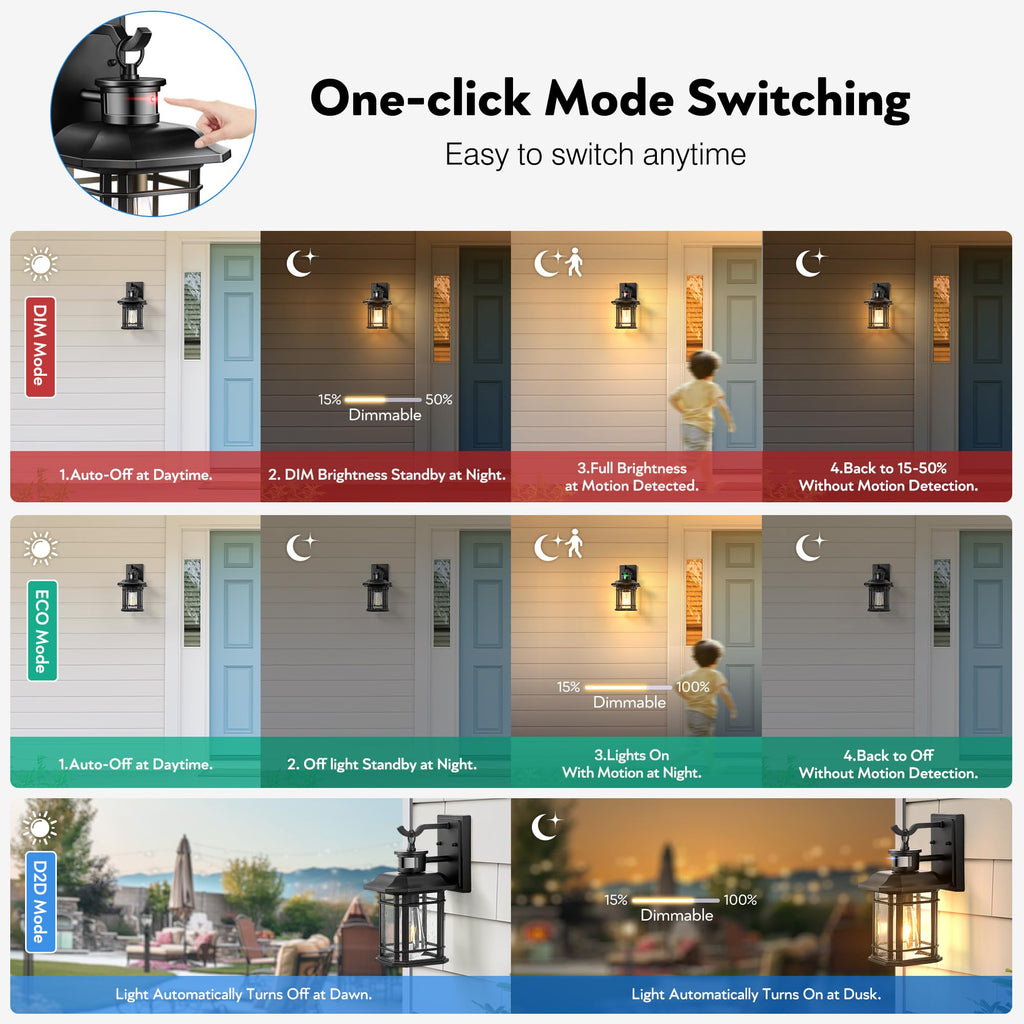 Outdoor Light Fixture With Motion Sensor, Dusk To Dawn Modern Exterior Porch Lights Wall Mount, Anti-rust 100%