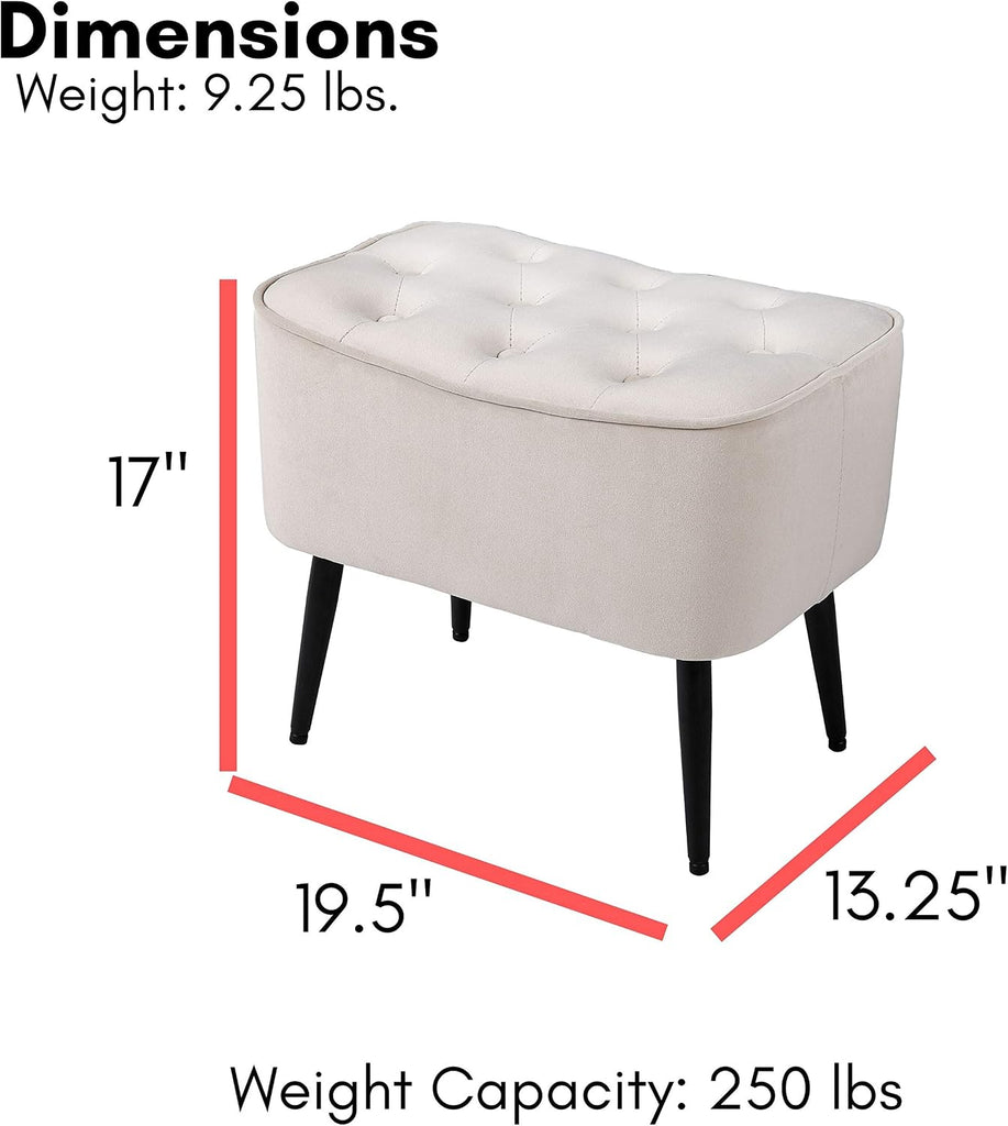 Tufted Curve Ottoman Velvet Foot Stool - Modern Upholstered Padded Footrest - Small Cushioned Accent Chair for Couch