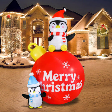 Christmas Outdoor Inflatable, 6FT Penguin and Ball Yard Sign Decor