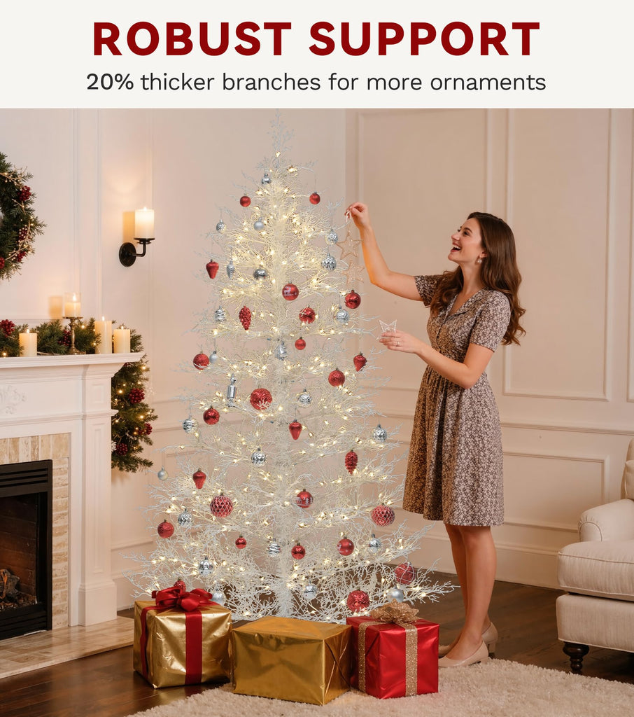 6FT Prelit White Birch Christmas Tree W/300 LED Lights, Remote Control