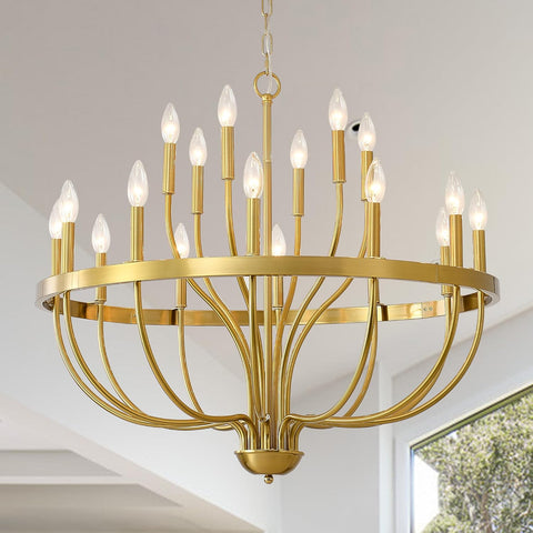 Gold Chandelier 18-Light Candle Chandelier Modern Farmhouse Pendant Lighting Fixture for Dining Room Bedroom Living Room Kitchen Island Foyer Entryway E12 Bulb Vintage Golden Ceiling Light A109-B0F994PCGR