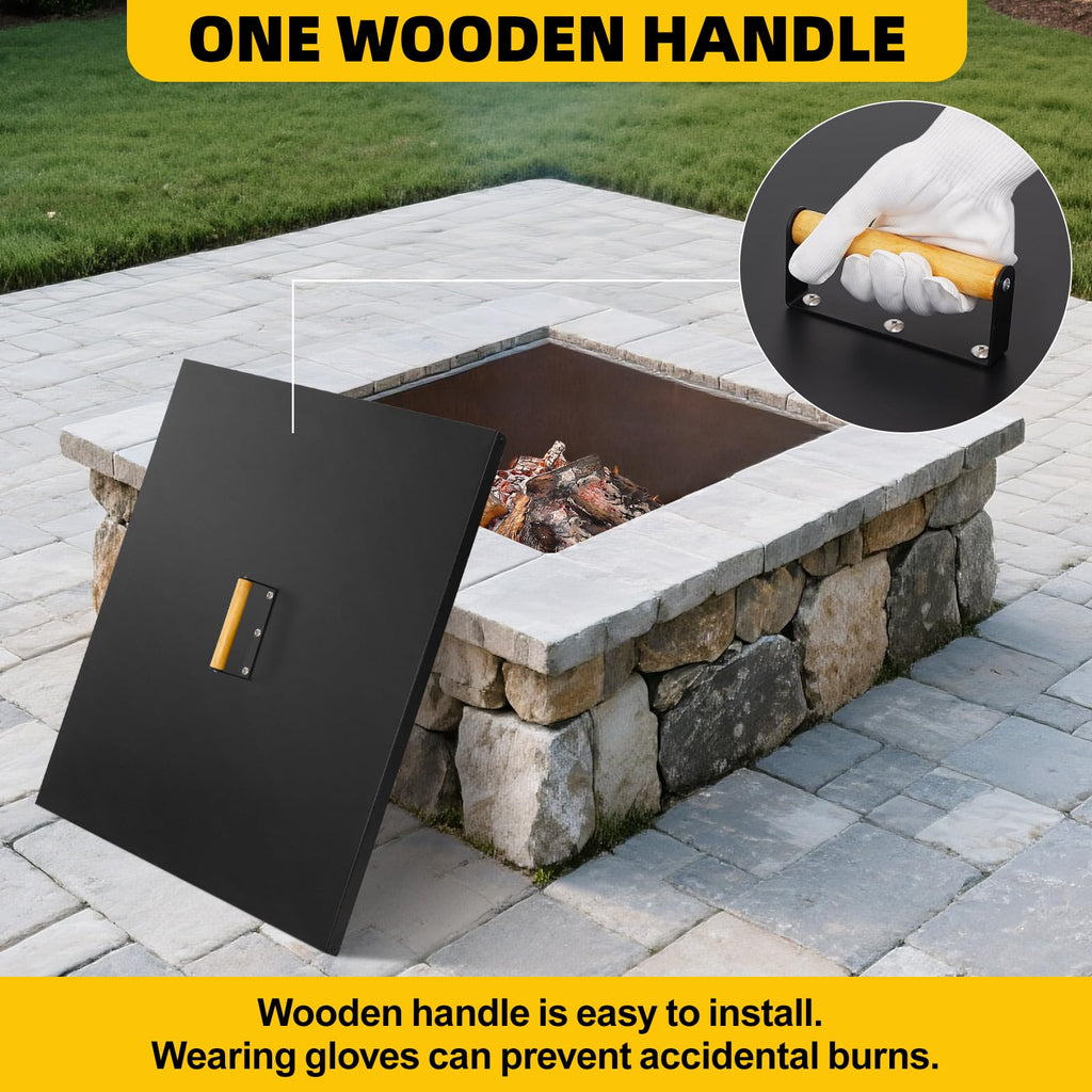 Firepit Lid Square, Rust Resistant 28" Fire Pit Lid Cover with Handle&Gloves