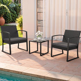 Resin 3 Pieces Patio Furniture Set, Outdoor Bistro Set with Cushions and Glass Table