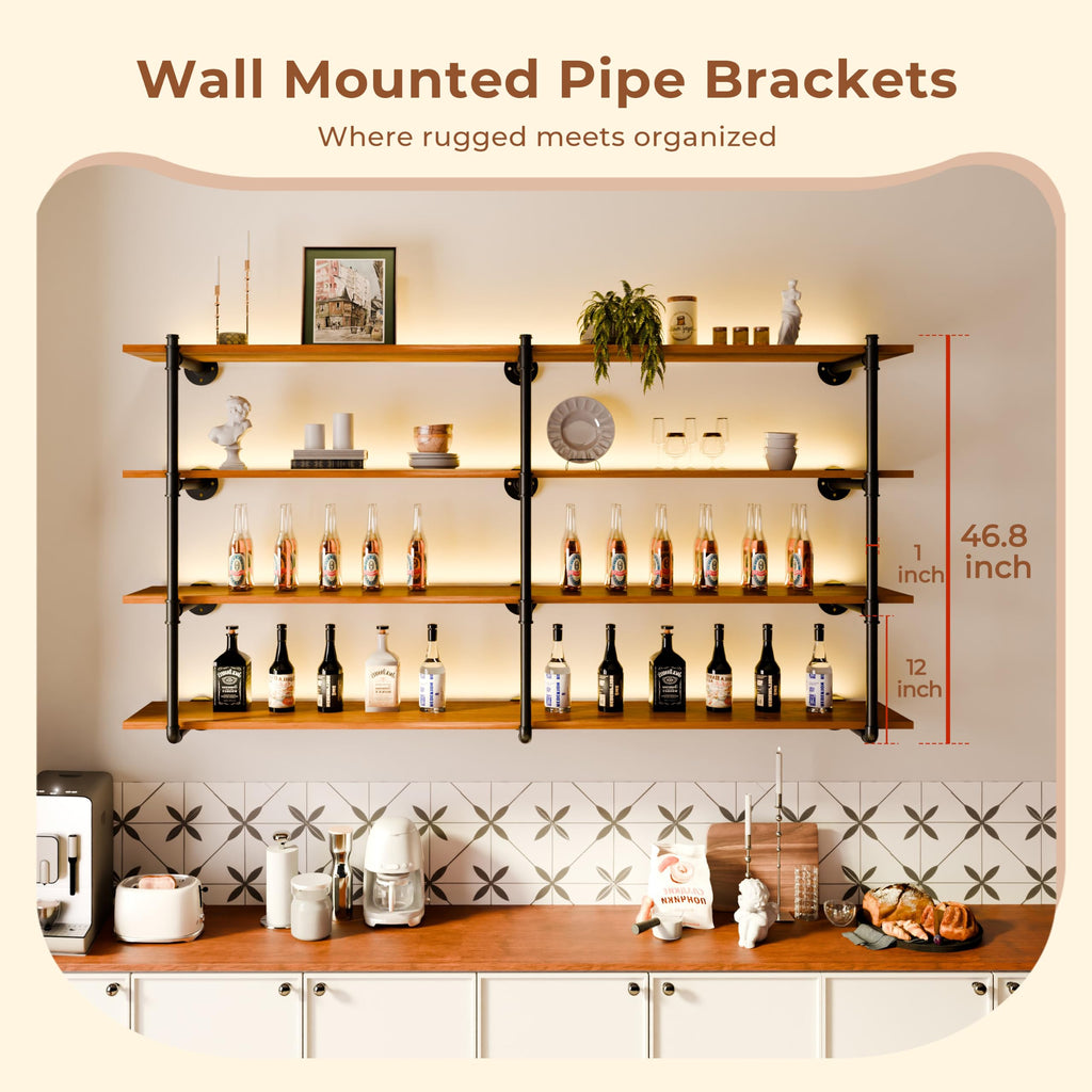 Industrial Wall Mount Pipe Shelf Brackets, Black Iron Pipe Shelving