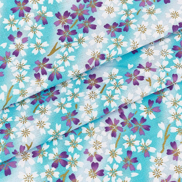 1.1 Yards x 58.3 Inch Light Blue Japanese Cotton Fabric, Japanese Floral Printed Fabrics, Cherry Blossom Cotton DIY