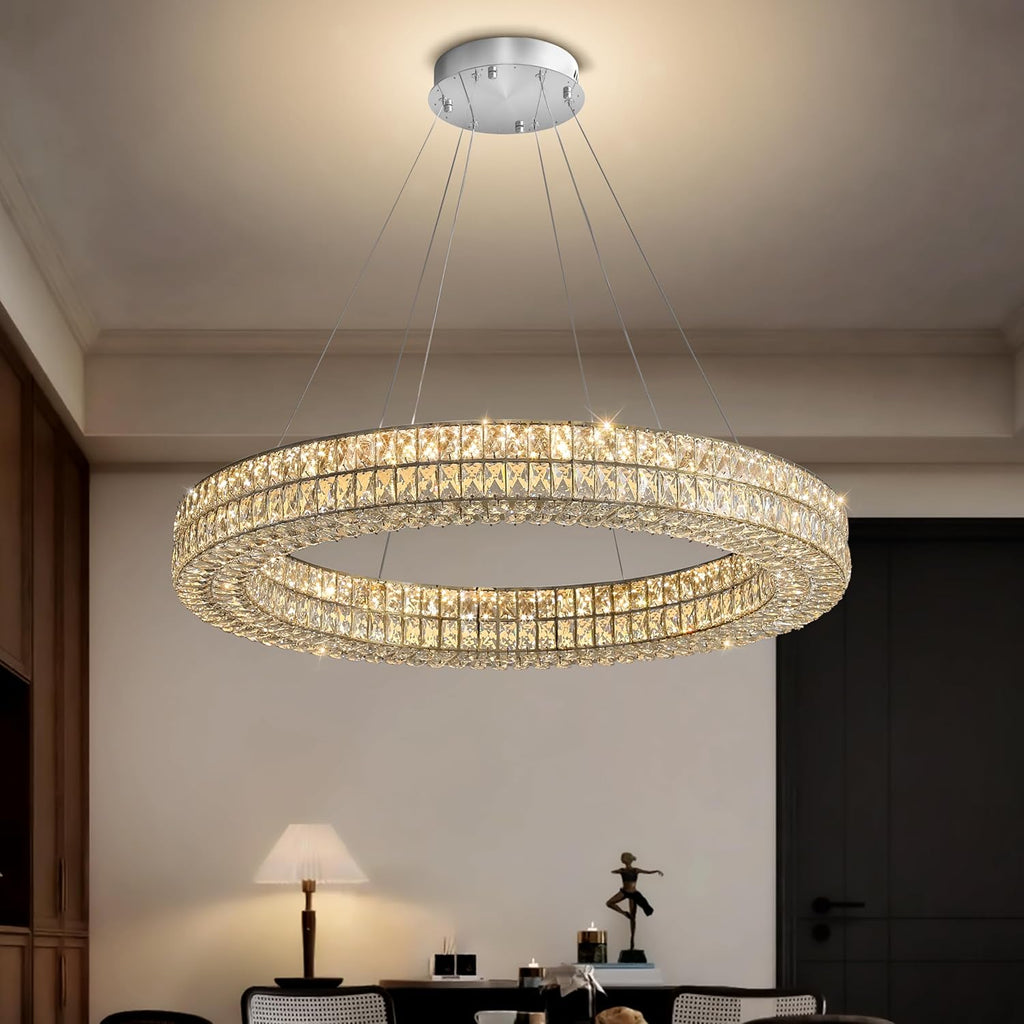 Modern Luxury Crystal Chandelier for Dining Room 32" LED Ring Pendant Light Adjustable Dimmable 2700k-6000k A122-B0BFQ8Q4QL