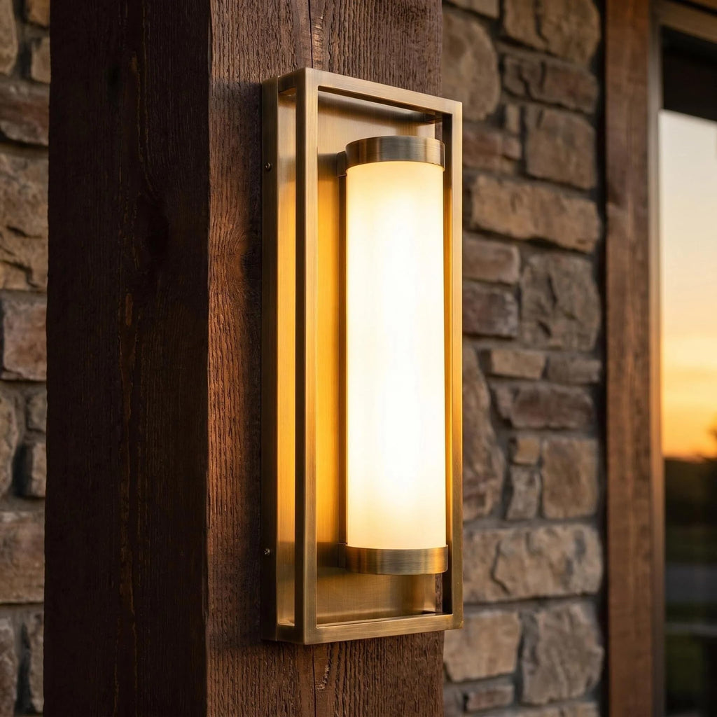 Modern LED Dusk to Dawn Outdoor Wall Sconce, Brushed Antique Brass