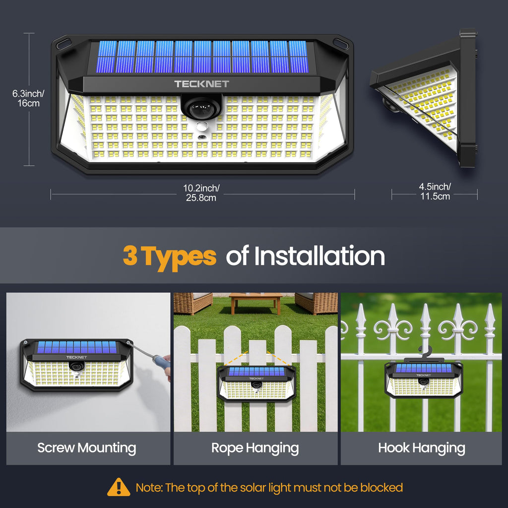 546 LED Motion Sensor Outdoor Lights with Remote Control Hook 4Pack
