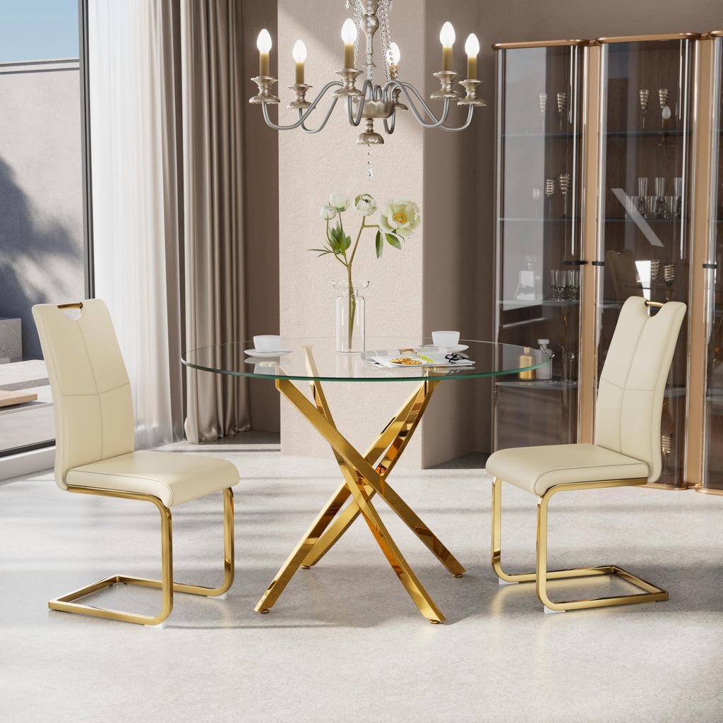 36-Inch Round Tempered Glass Dining Table for 2-4 Person Space-Saving Small Kitchen Table with Heavy-Duty Metal Legs