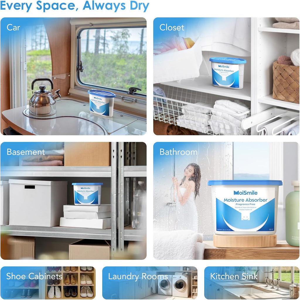 Moisture Absorbers, Efficient Humidity Absorber ＆ Odor Eliminator Boxes, Refillable Car Dehumidifier for Closet