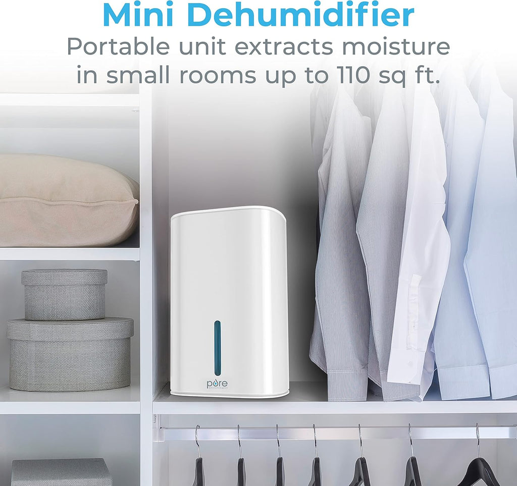 PureDry Mini Dehumidifier - 27oz Compact Water Tank Eliminates 300ml/day of Excess Moisture from Closets, Bathrooms