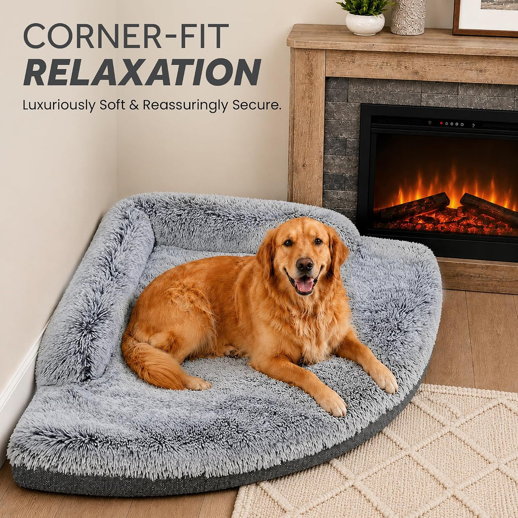 Corner Dog Bed for Large Dogs, Medium Fluffy Orthopedic Pet Bed