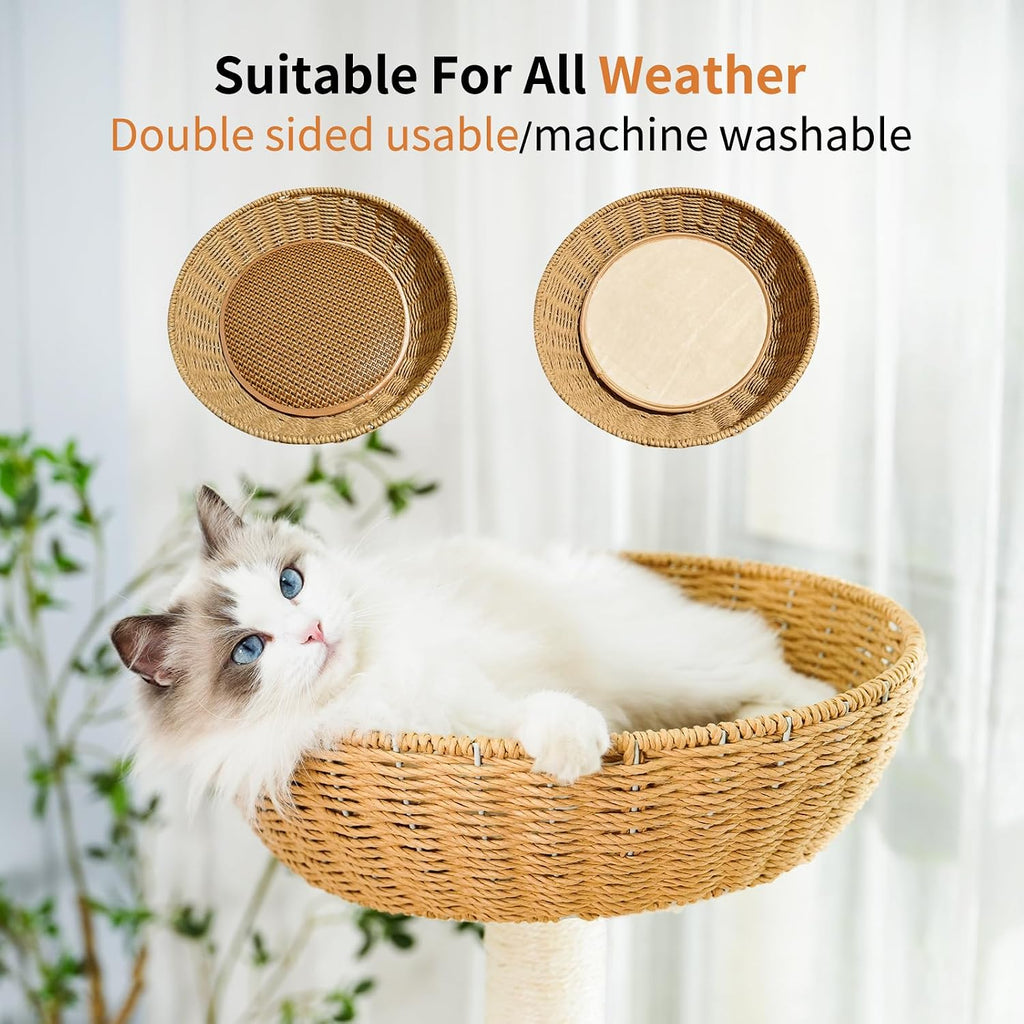 55.5-Inch Modern Cat Tree for Large Cats with Woven Basket Beds