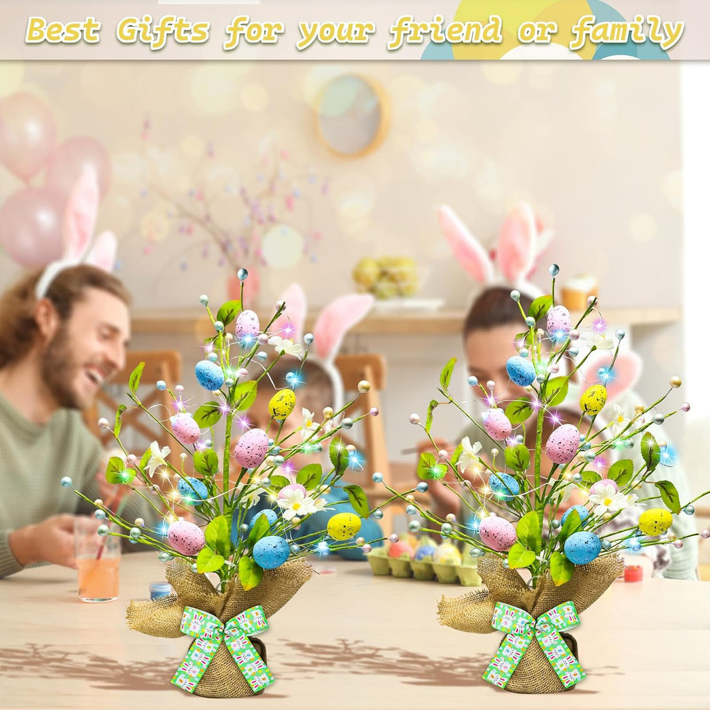 Lighted Easter Decorations 20'' Egg Tree for Tabletop Decor, Timer Egg Tree Ornaments, Easter Artificial Tree